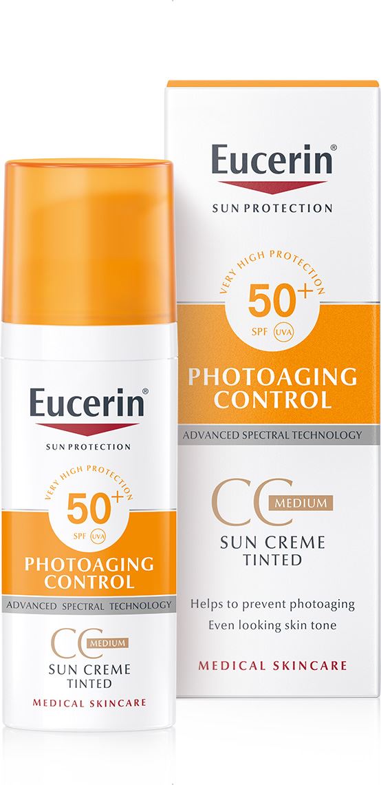32950.jpg واقي الشمس Eucerin Sun Block SPF 50+ Photoaging CC Medium Tinted Cream 50ml - الصورة 1