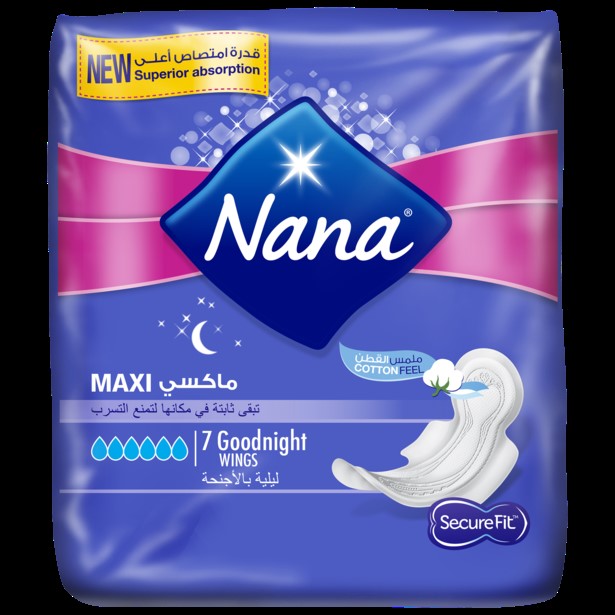 Nana-Maxi-Night-7-Pads.jpg فوط نسائية صحية Nana Maxi Night 7 Pads - الصورة 1