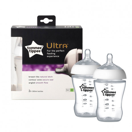 Tommee-Tippee-Ultra-Bottle-260ml-2-Pcs-0m-Transparent.jpg رضاعة الأطفال Tommee Tippee Ultra Bottle 260ml 2 Pcs 0m+ -Transparent - الصورة 1
