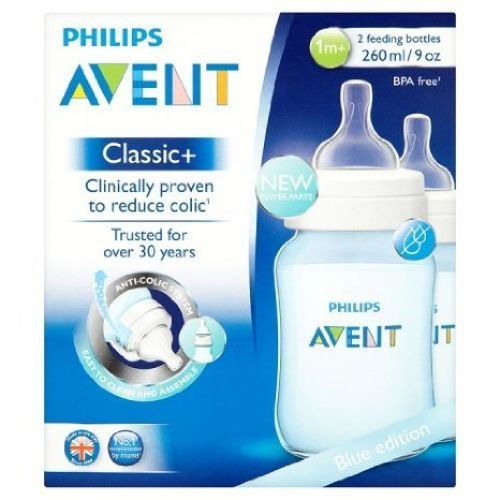 avent-twin-blue.jpg رضاعة الأطفال Avent Classic+ Bottle 260ml (Twin Pack) 1m+ Blue - الصورة 1