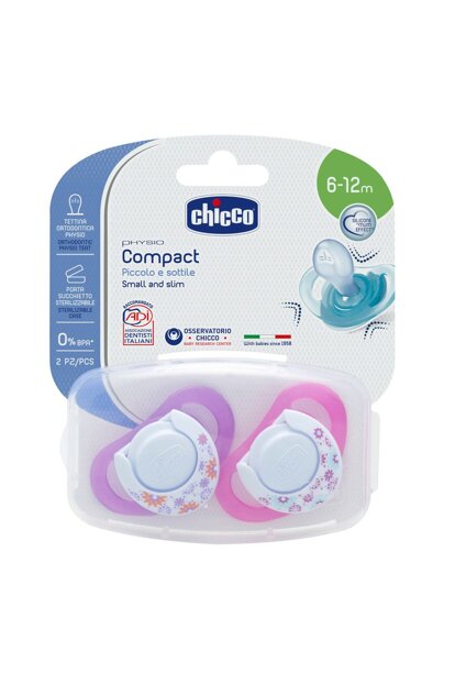 chicco-compact-6-12-pink.jpg لهاية الاطفال Chicco Physio Compact Pacifier 6-12 month Pink 2 Pcs - الصورة 1