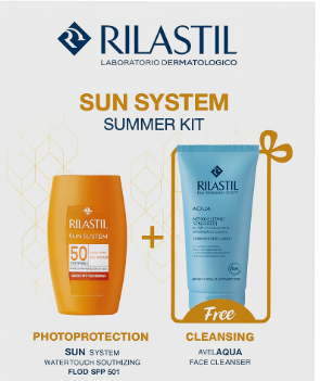 Offer Rilastil Sunblock Spf 50+ Water Touch Fluid 50ml +Rilastil Aqua Face Cleanser 200ml Free