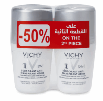 Offer Vichy Beauty Anti Perspirant 48H Deodorant Roll On 50ml - 2 Pcs Special Price