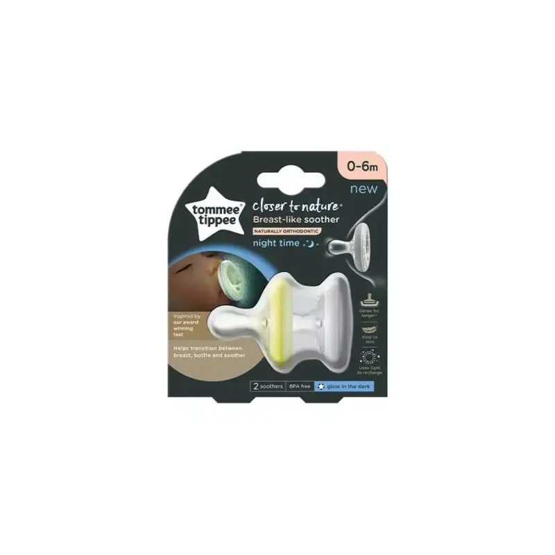 Tommee Tippee Breast Like Night Soother 0-6M, 2 Pieces