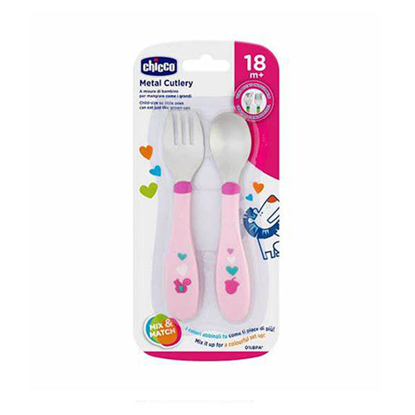 Chicco Metal Cutlery Pink 18M+ Chicco Metal Cutlery Pink 18M+