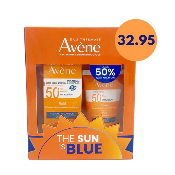 Offer Avene SunBlock Spf 50+ Fluid 50ml, Second Piece 50% Off