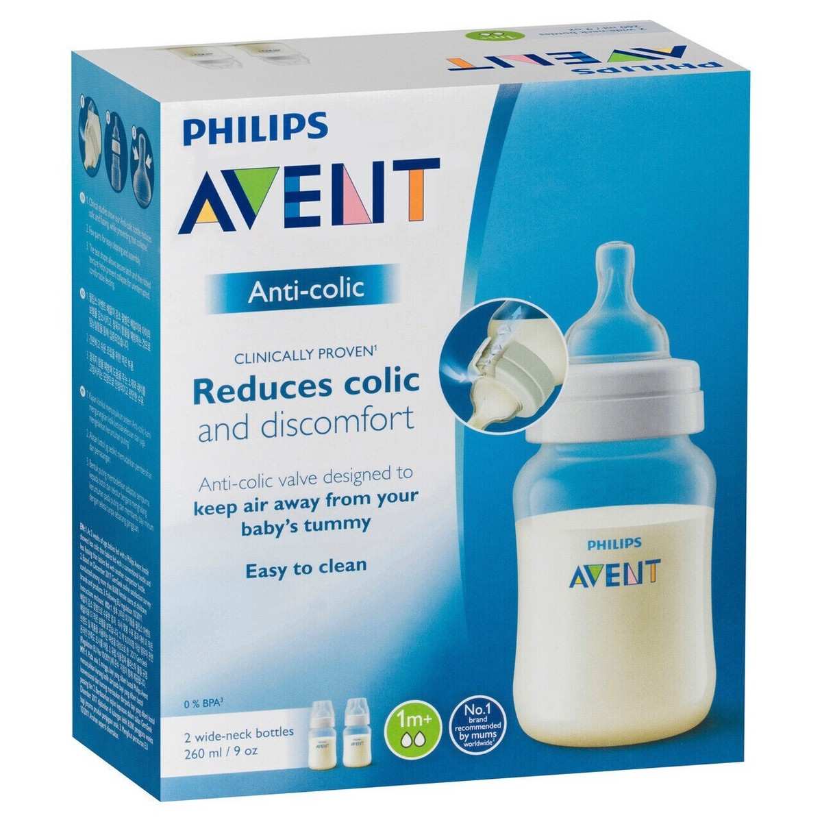 Avent Anti-Colic Bottle 1M+ 260ml -Pack of 2-Feeding Bottle Avent Anti-Colic Bottle 1M+ 260ml -Pack of 2-Feeding Bottle