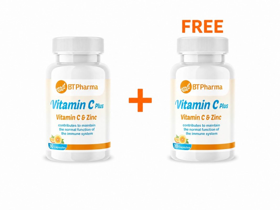 Offer BT Pharma Vitamin C Plus Zinc 30 Capsules Buy 1 Get 1 Free