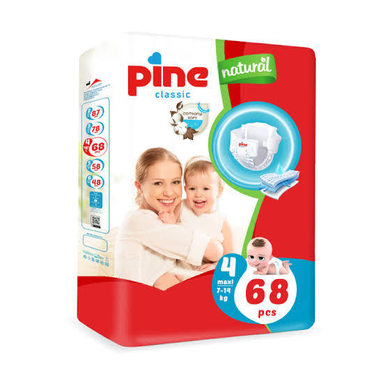 Pine Classic Diapers, Size4 Mini (7-14kg), 68 Pcs Pine Classic Diapers, Size 4 Mini (7-14kg), 68 Pcs