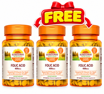 Offer Sundown Folic Acid 400mcg 90 Capsules Buy 1 Get 2 Free