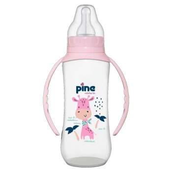 Pine Natura Baby Feeding Bottle With Handles Pink Giraffe 270ml