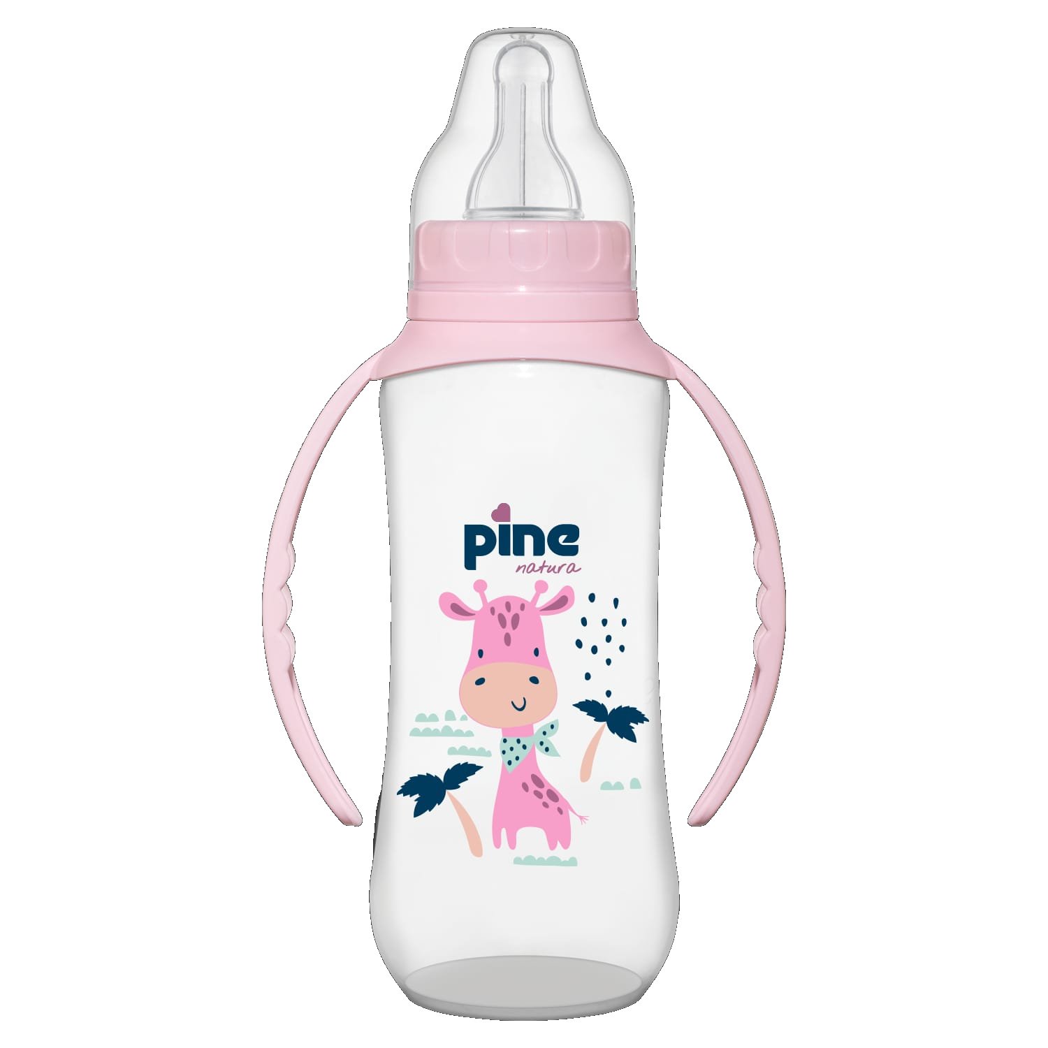 Pine Natura Baby Feeding Bottle With Handles Pink Giraffe 270ml Pine Natura Baby Feeding Bottle With Handles Pink Giraffe 270ml
