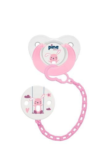 Pine Natura Baby Pacifier With Clip & Chain Pink Bunny